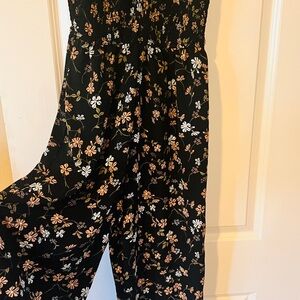 Inspired Hearts Black Smocked Jumpsuit with Peach & White Floral Print